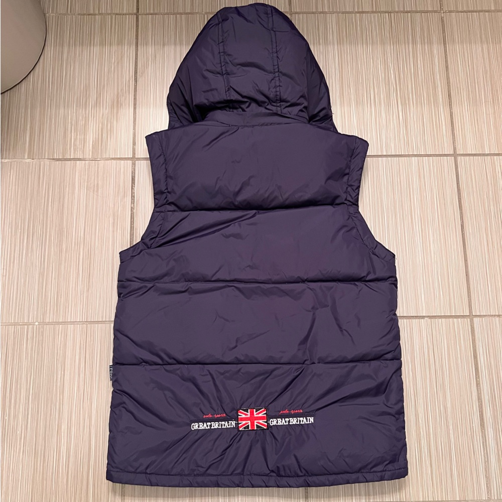 Rare Polo Ralph Lauren Vest puffy puff Great Britain UK small logo navy hood - Picture 6 of 8